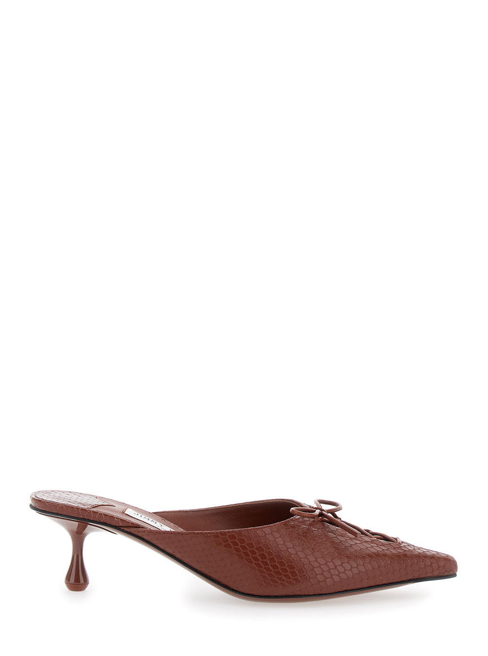 Scarlett Brown Mules wirh Sculpted Heel and Snakeskin Effect in Leather Woman Flat Shoes