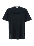 Black Crewneck T-Shirt with Logo Lettering Embroidery on the Front in Cotton Man Tshirts And Polo Shirts
