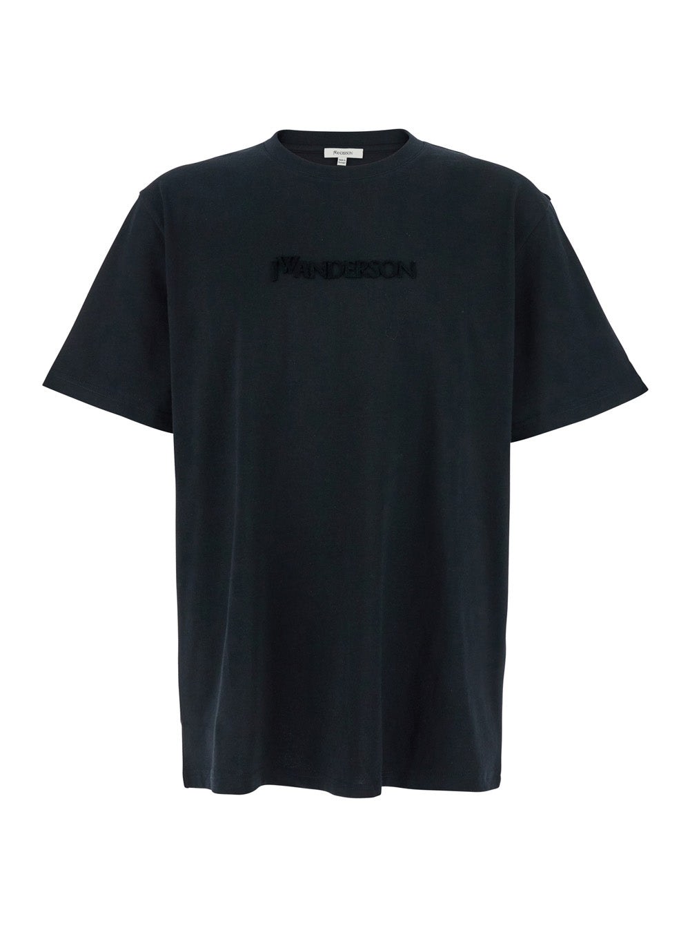 Black Crewneck T-Shirt with Logo Lettering Embroidery on the Front in Cotton Man Tshirts And Polo Shirts