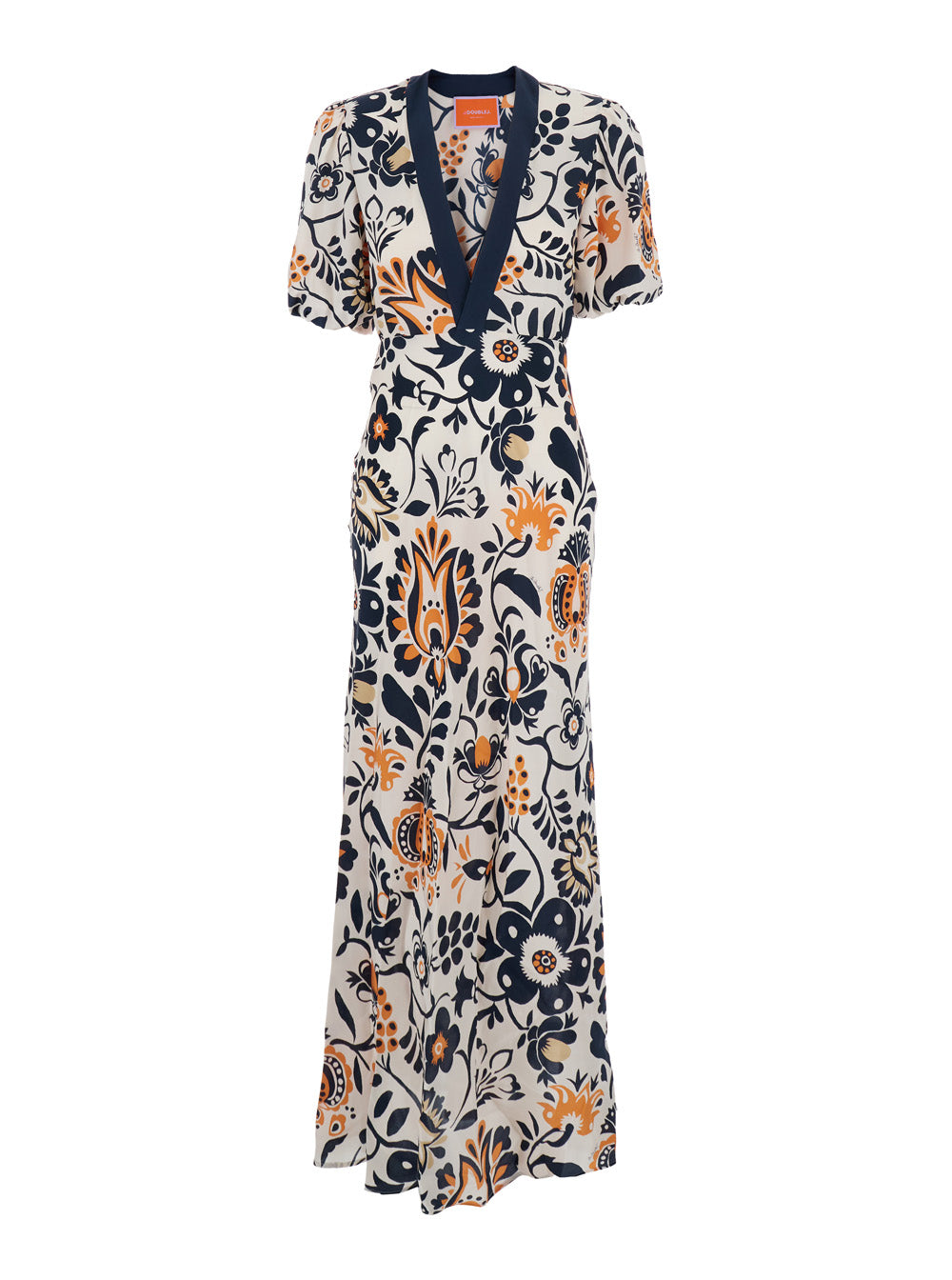 Marlene Multicolor Long Dress With V-Neck And All-Over Floral Print Fabric Woman