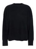 Black Crewneck Sweater with Ribbed Trims in Cashmere Woman Jersey