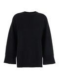 Black Crew Neck Sweater with Knitted Design in Wool Woman Cashmere Jersey