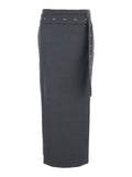 Grey Skirt With Waist Belt Fabric Woman