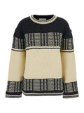 Black and White Crew Neck Sweaterwith All-Over Intarsia in Wool Woman White/black Jersey