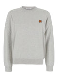 Grey Crew Neck Sweater with Fox Patch on the Front in Wool Man Merinos Extrafine Jersey