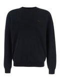 Black Crew Neck Sweater with Fox Patch on the Front in Wool Man Merinos Extrafine Jersey