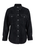 Karima Black Shirt with Classic Collar and Two Front Patch Pockets in Fabric Woman Blouses