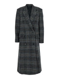 Lexana Grey Double-Breasted Coat with Peak Revers and All-Over Check Motif in Wool Woman Outerwear