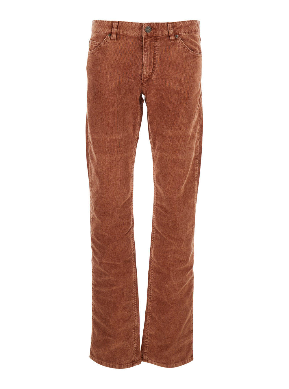 Orange Trousers with Belt Loops and Back Logo Patch in Corduroy Woman Cotton