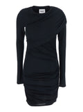 Denise Black Dress With Round Neckline And Ruffle Design Fabric Woman