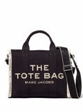 The Medium Tote Black Bag with Contrasting Logo Embroidery in Cotton Blend Woman Polyester Hand