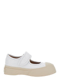 Mary Jane White Sandals with Touch-Strap Closure and Logo Patch on the Rear in Leather Woman Calf Sneaker