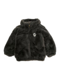 Grey Jacket with Logo Patch on the Front in Faux Fur Boy Polyester Outerwear