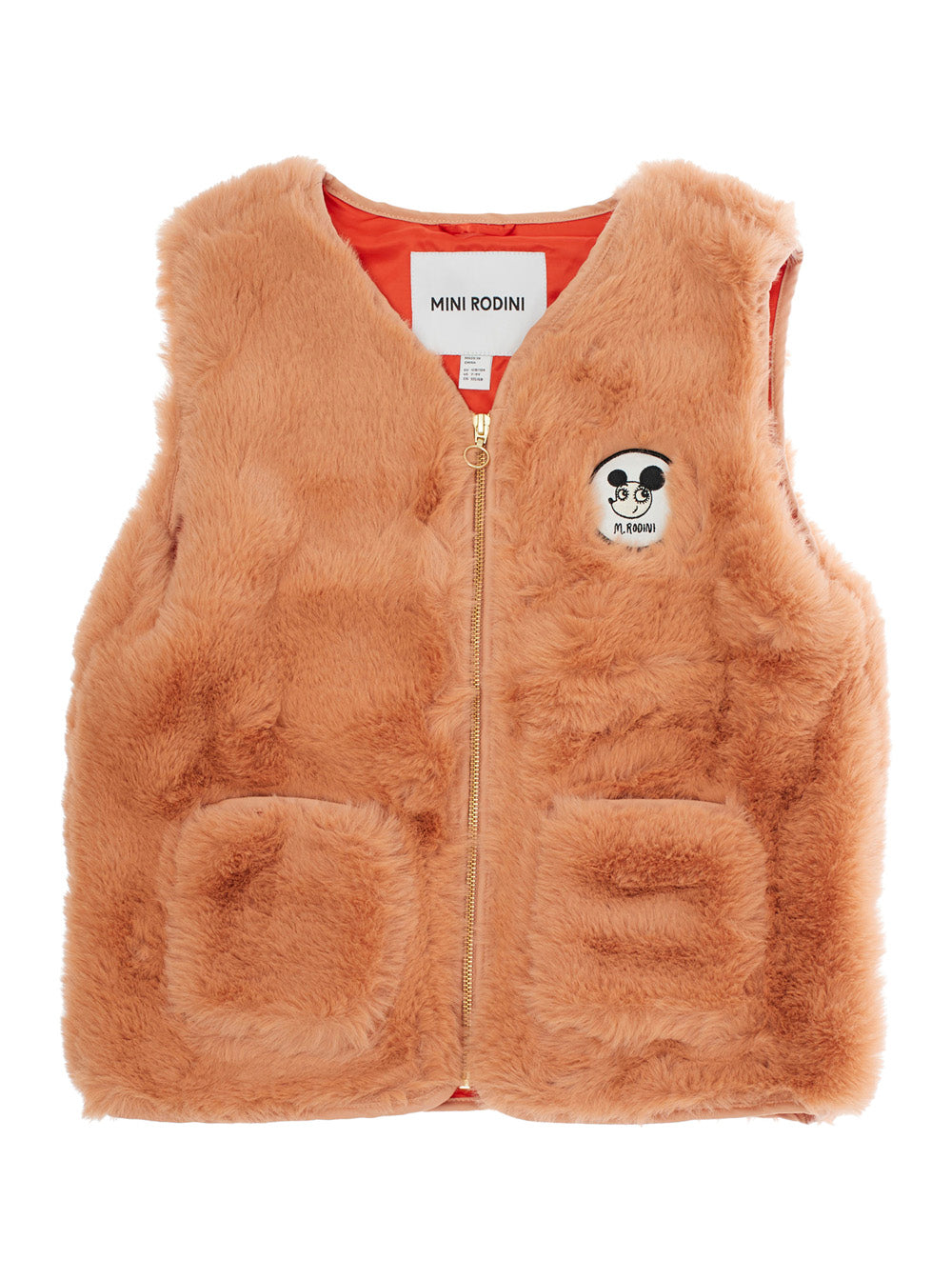 Beige Vest with Logo Patch on the Front in Faux Fur Boy Polyester Blazers
