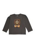 Grey Crew Neck Sweater with Front Print in Cotton Boy Jersey