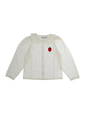 White Shirt with Peter Pan Collar and Strawberry Embroidery in Cotton Girl Blouses