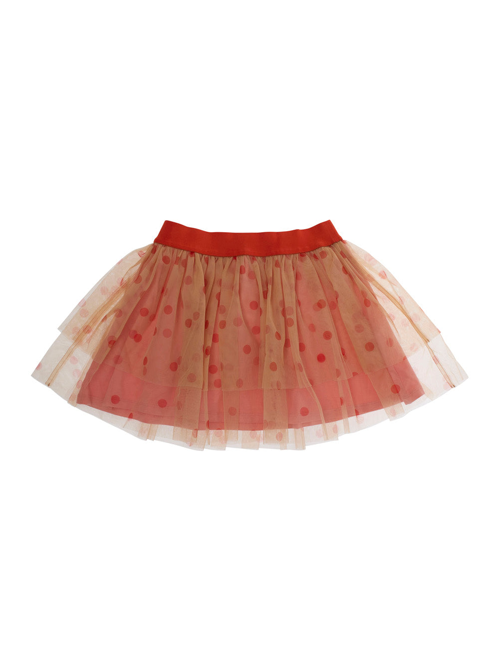Pink Skirt with Layered Tulle and All-Over Polka-Dot Motif in Tech Fabric Girl Polyester
