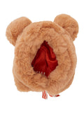 Pink Hat with Ear Detail and Striped Bow in Ecofur Girl Polyester Gloves