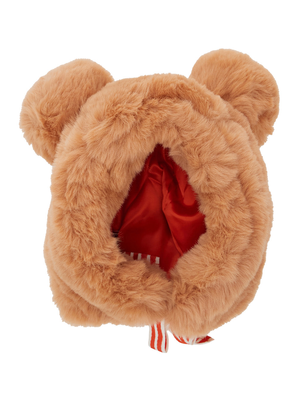 Pink Hat with Ear Detail and Striped Bow in Ecofur Girl Polyester Gloves