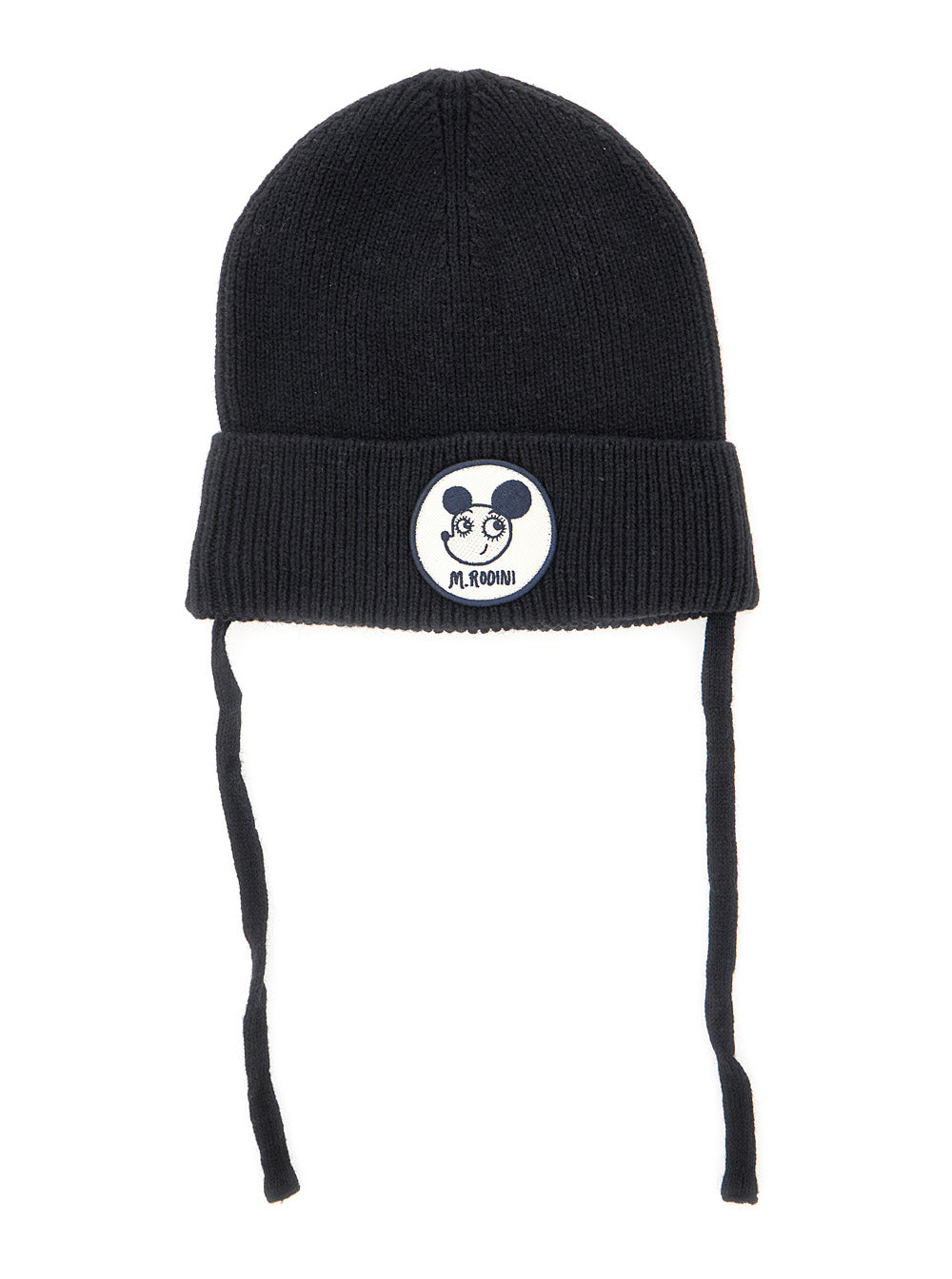 Ritzratz Black Beanie with Drawstring and Logo Patch on the Front in Wool Blend Baby Hats Gloves