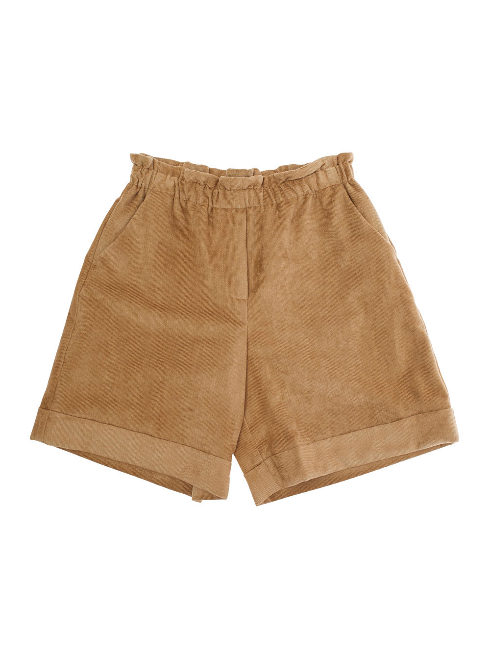 Beige Bermuda Pants with Elastic Waist and Logo Patch on the Rear in Viscose Blend Girl Polyester Shorts
