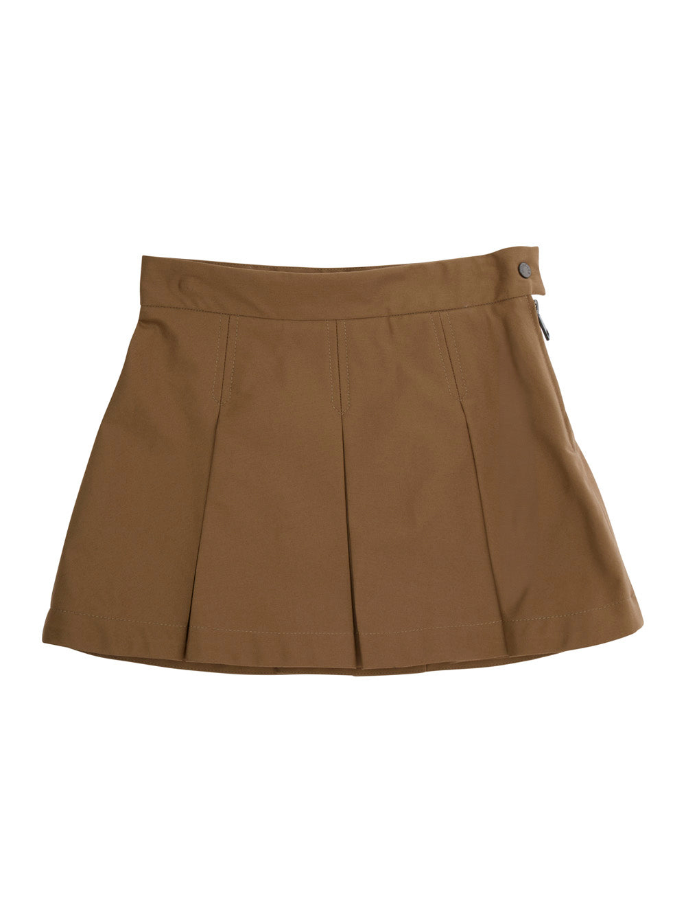 Beige Pleated Skirt with Logo Patch on Back in Cotton Girl Elastane