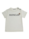 White T-Shirt with Logo Print and Snap Buttons in Stretch Cotton Baby Elastane Tshirts Polo Shirts
