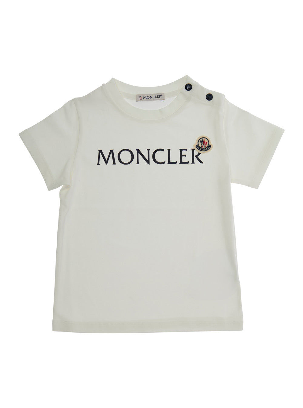 White T-Shirt with Logo Print and Snap Buttons in Stretch Cotton Baby Elastane Tshirts Polo Shirts