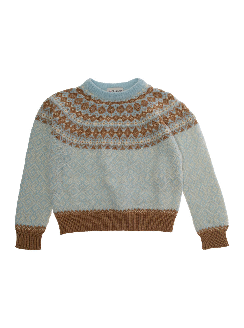 Multicolor Crewneck Sweater with Fair Isle Motif and Logo Patch on the Sleeve in Wool Girl Virgin Jersey