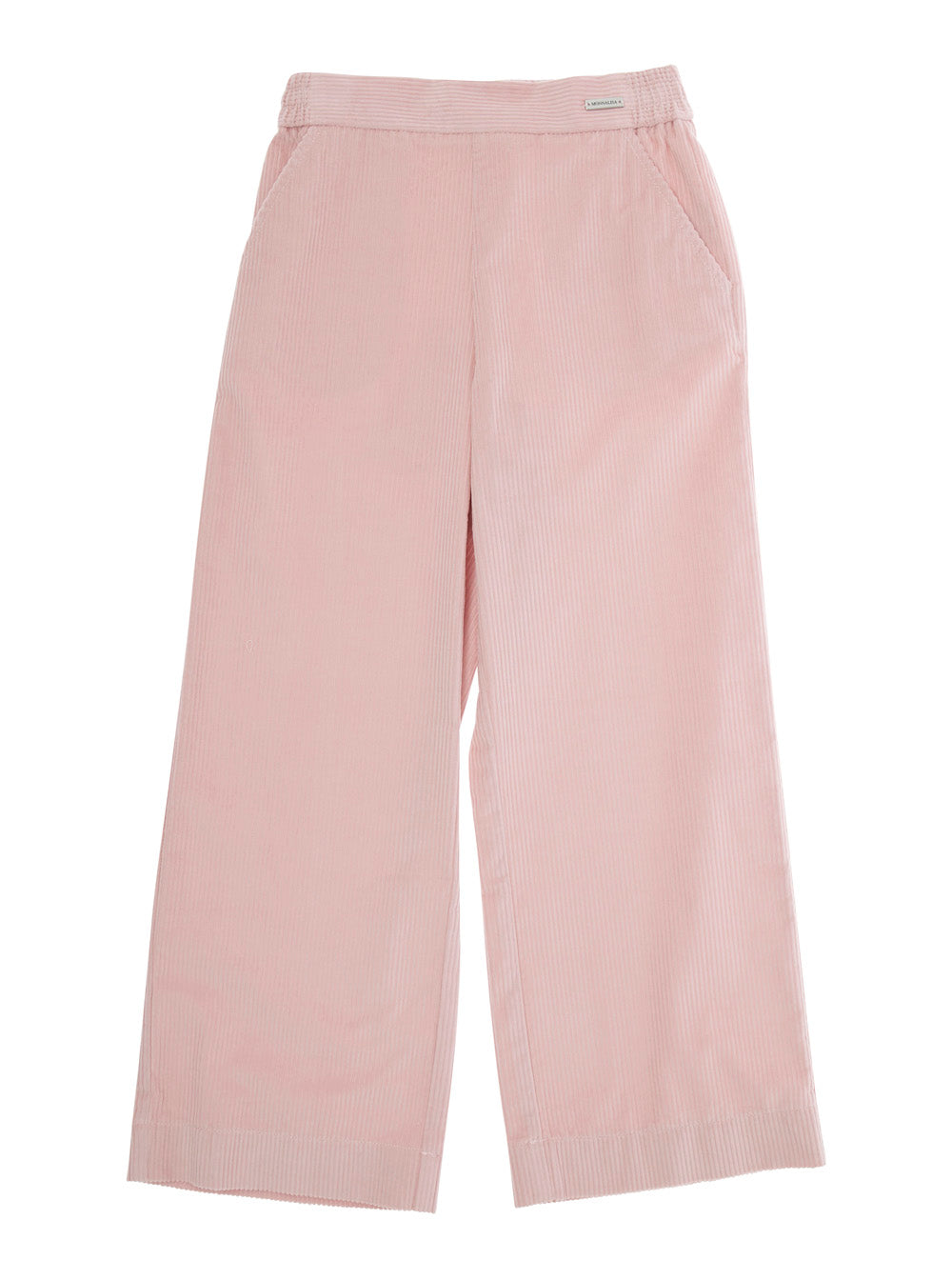 Pink Pants with Rear Elastic Waist and Logo Patch on the Front in Corduroy Girl Cotton Trousers