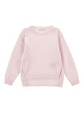 Pink Crew Neck Sweater with Splits in Wool Blend Girl Polyamide Viscose Angora Jersey