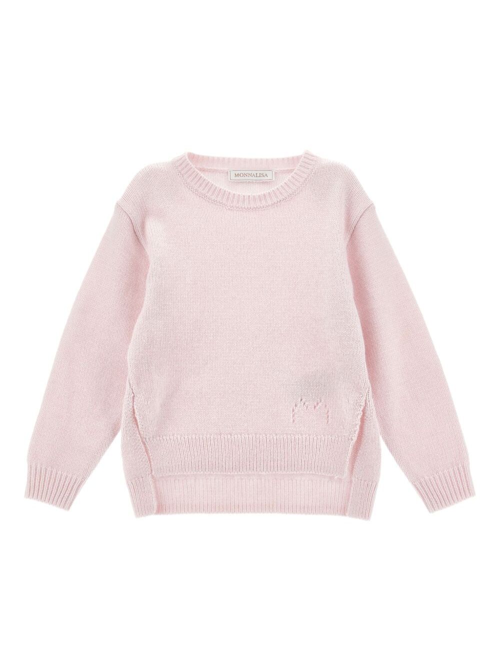 Pink Crew Neck Sweater with Splits in Wool Blend Girl Polyamide Viscose Angora Jersey