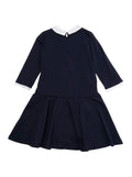 Natalya Blue Dress with Hidden Back Closure and Flared Skirt in Cotton Girl Blu