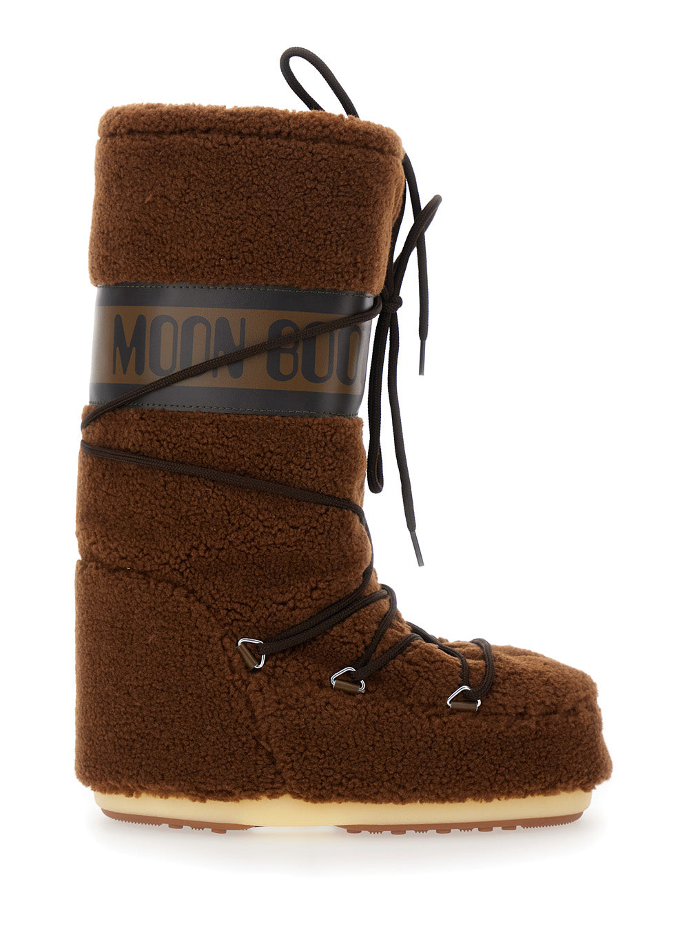 Icon Brown Snow Boots with Maxi Logo Print on the Side in Fleece Woman Acrilyc Polyester Pvc