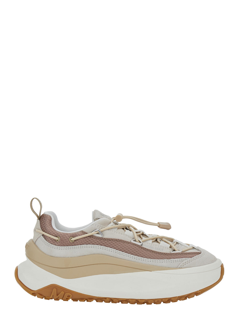 Moon 247 Beige Low Top Sneakers with Logo on the Tongue in Leather and Fabric Blend Woman Cow Polyester