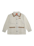 Dora White Jacket with Classic Collar and Two Front Patch Pockets in Corduroy Girl Blazers