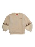 White Mati Crewneck Sweatshirt with Embroidery on the Sleeve and Logo Lettering Front in Cotton Girl Sweatshirts