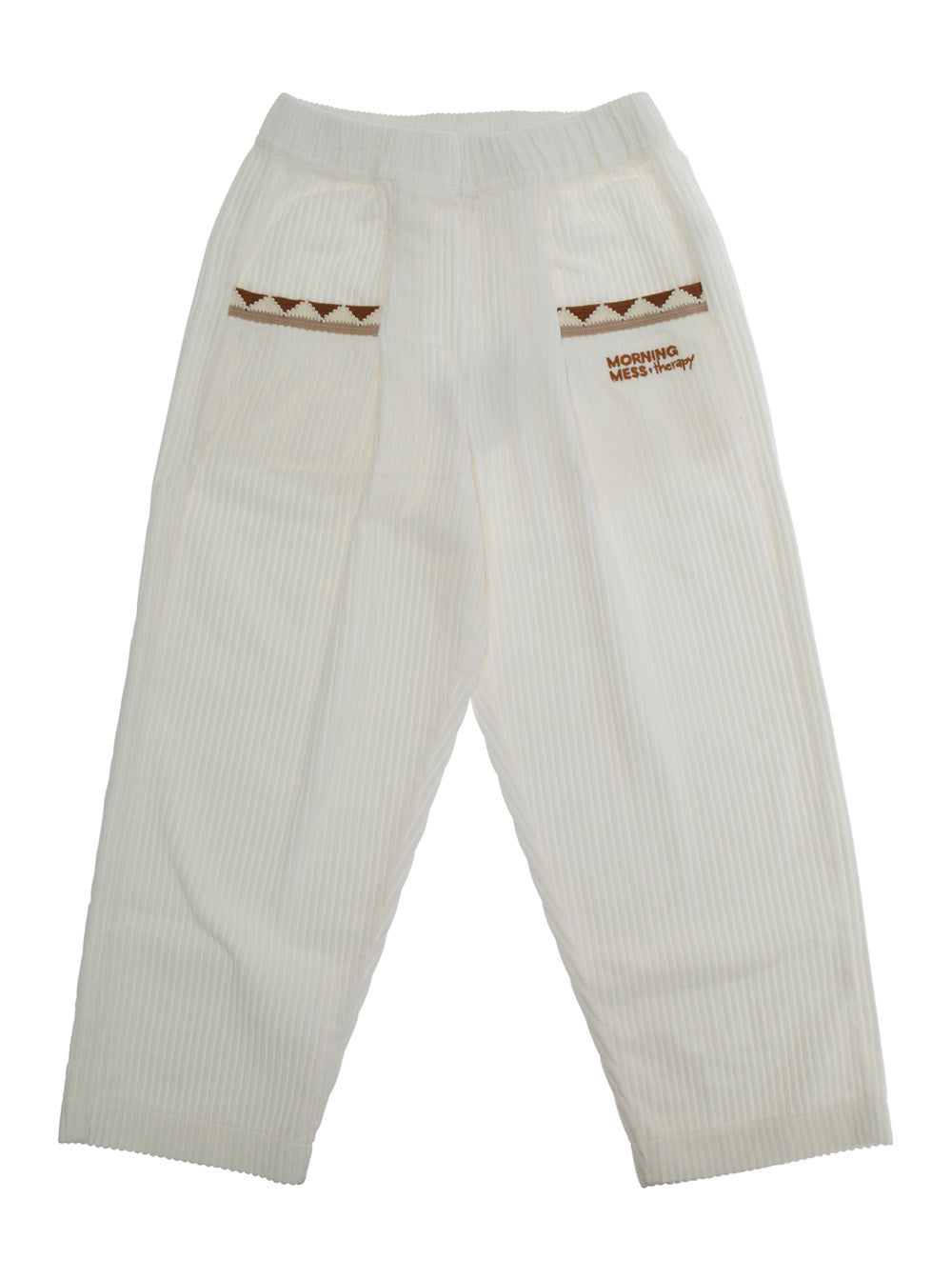 Teresa White Pants with Elastic Waist and Logo Lettering on the Front in Corduroy Girl Trousers