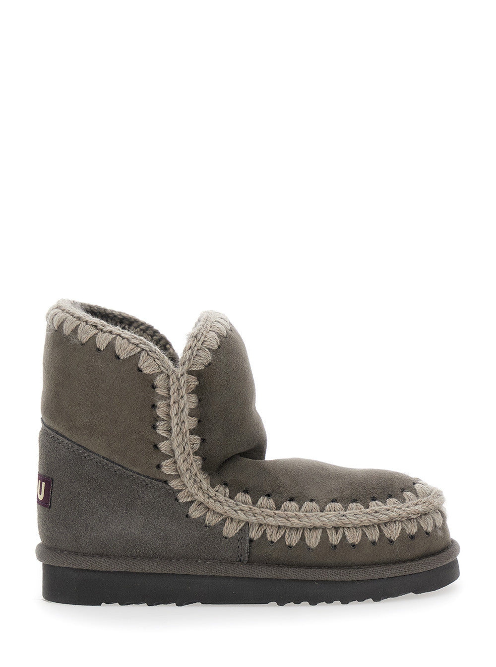 Eskimo Grey Ankle Boots With Crochet Details And Logo Patch On The Rear Suede Woman