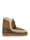 Eskimo Brown Ankle Boots with Crochet Details and Logo Patch on the Rear in Suede Woman Sheep