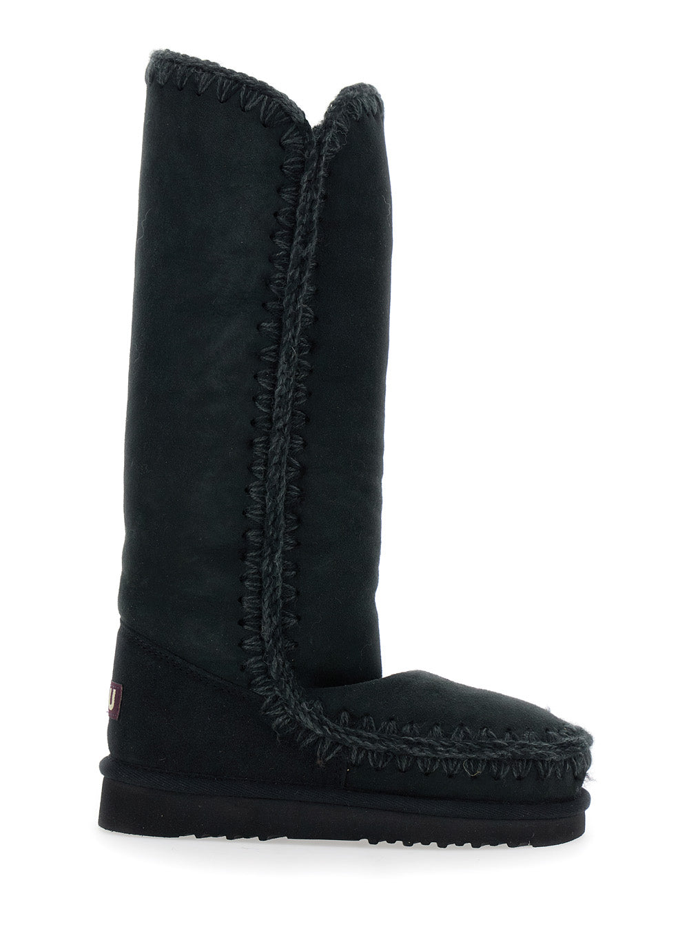 Eskimo Black Boots with Braided Effect and Logo Patch on the Rear in Leather Woman Sheep