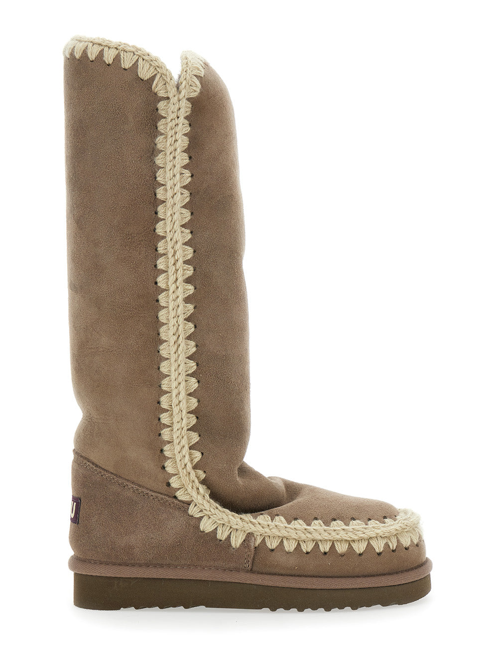 Eskimo Grey Boots with Braided Effect and Logo Patch on the Rear in Leather Woman Brown Sheep