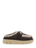 Bounce Brown Mules with Logo Lettering and Open Rear in Leather Woman Sheep Flat Shoes