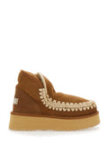 Mini Eskimo Beige Ankle Boots with Logo Patch on the Rear in Leather and Suede Woman Brown Sheep