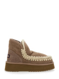 Mini Eskimo Brown Ankle Boots with Logo Patch on the Rear in Leather and Suede Woman Grey Sheep