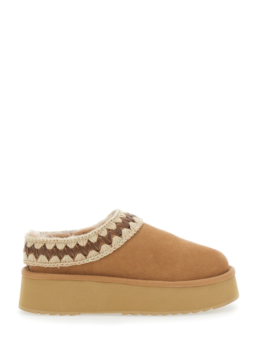 Beige Mules with Braided Detail in Suede Woman Sheep Flat Shoes