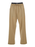 Beige Pants with Elastic Drawstring Waist in Wool Stretch Man Virgin Elastane Trousers