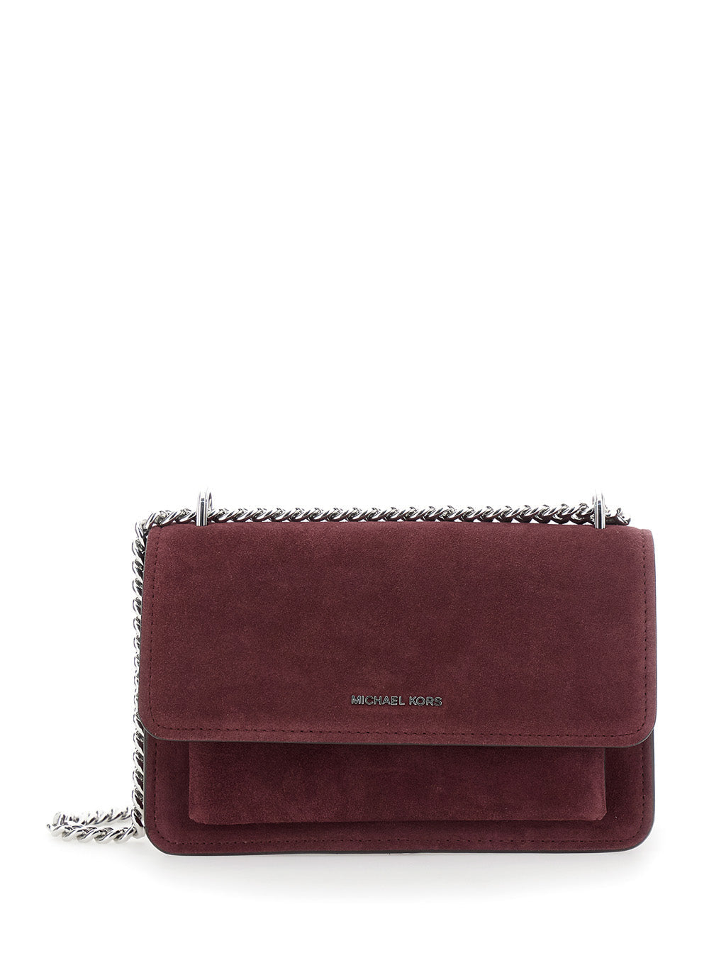 Bordeaux Shoulder Bag with Chain Strap and Front Logo in Suede Woman Cow