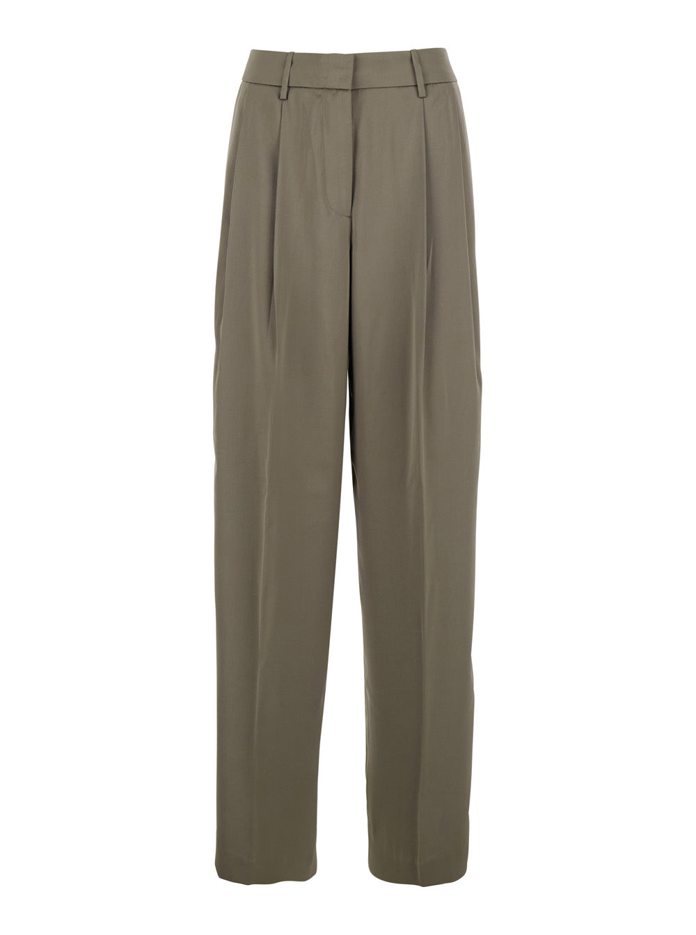 Brown Pants with Belt Loops and Wide Leg in Tech Fabric Woman Recycled Polyester Trousers