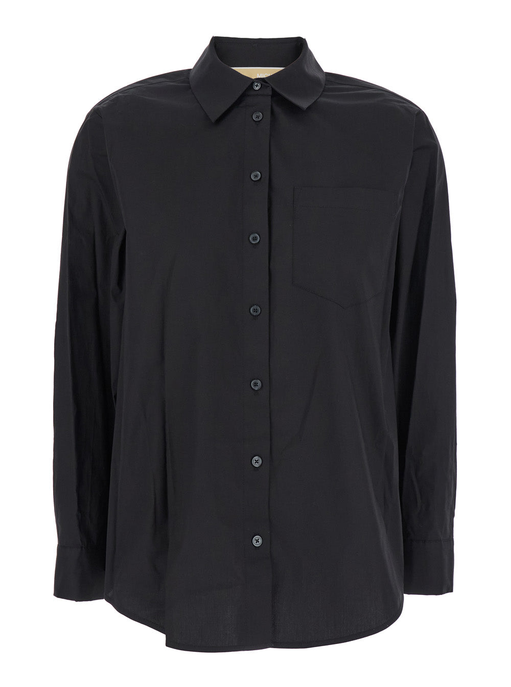 Black Shirt with Button-Down Collar and One Front Patch Pocket in Cotton Stretch Woman Organic Elastane Blouses